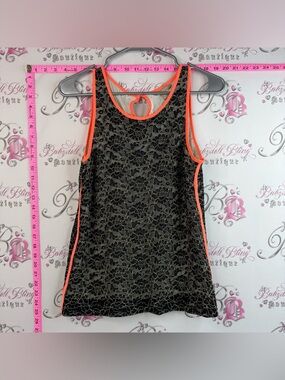 Banana Republic tank top Lacie floral shiny Black Lace Tank with Coral Trim